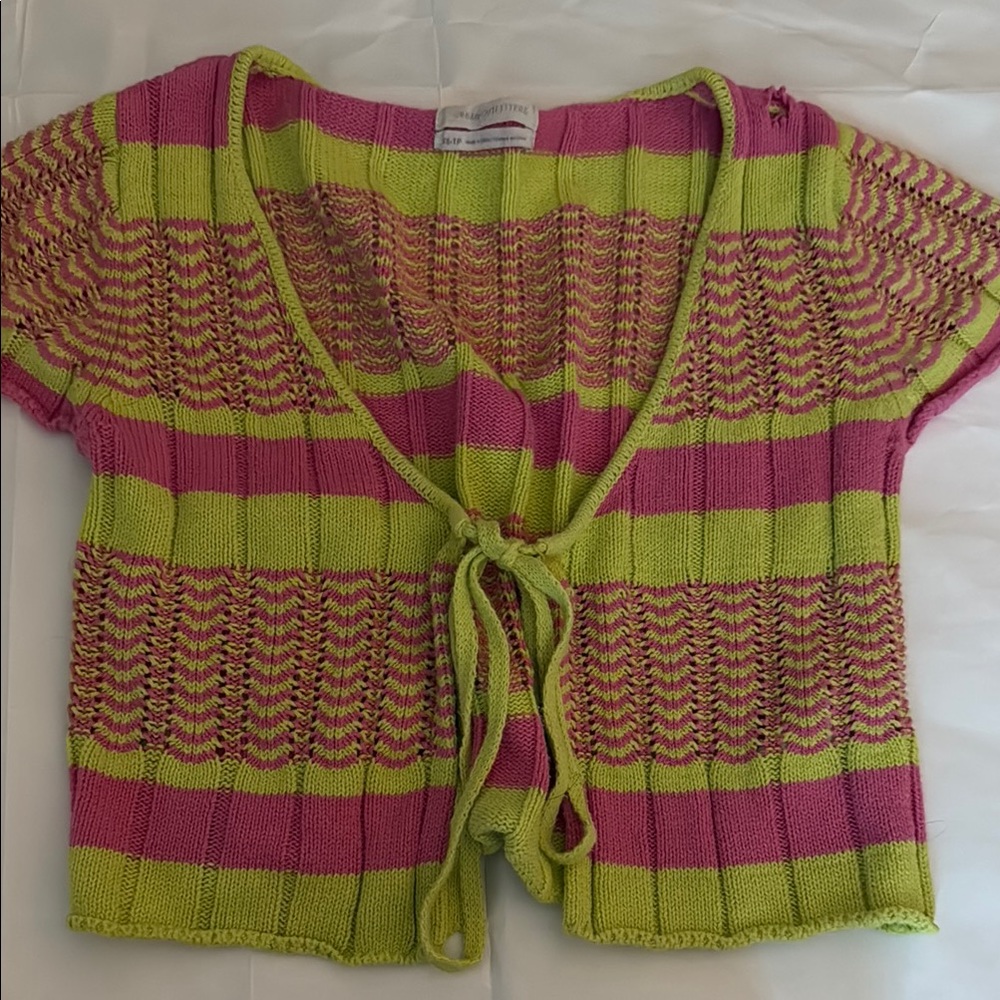 Urban Outfitters Pink and Green Cardigan with Tie Closure